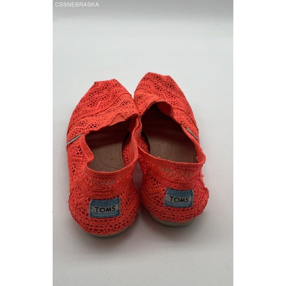 TOMS Shoes Womens Slip On Orange Coral Alpargata Crochet Lace - Size W9 - Picture 3 of 8